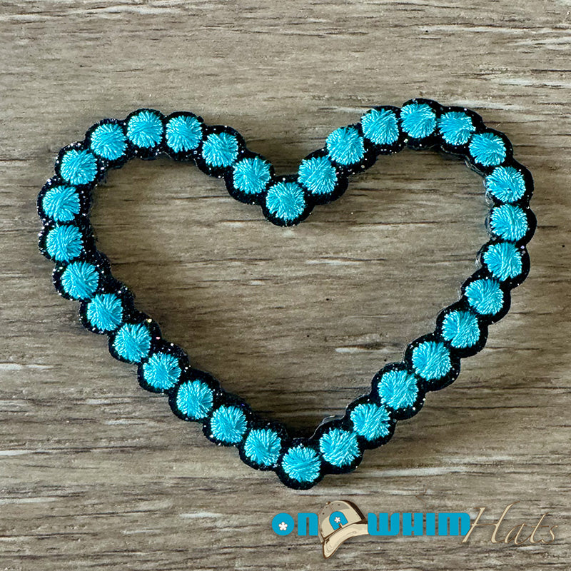 Small Turquoise Rope Heart Embroidered Iron-On Patch