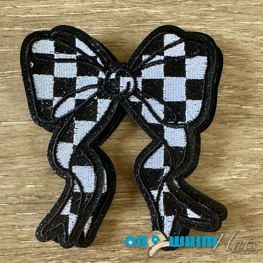 Black Checkered Bow Iron-On Patch