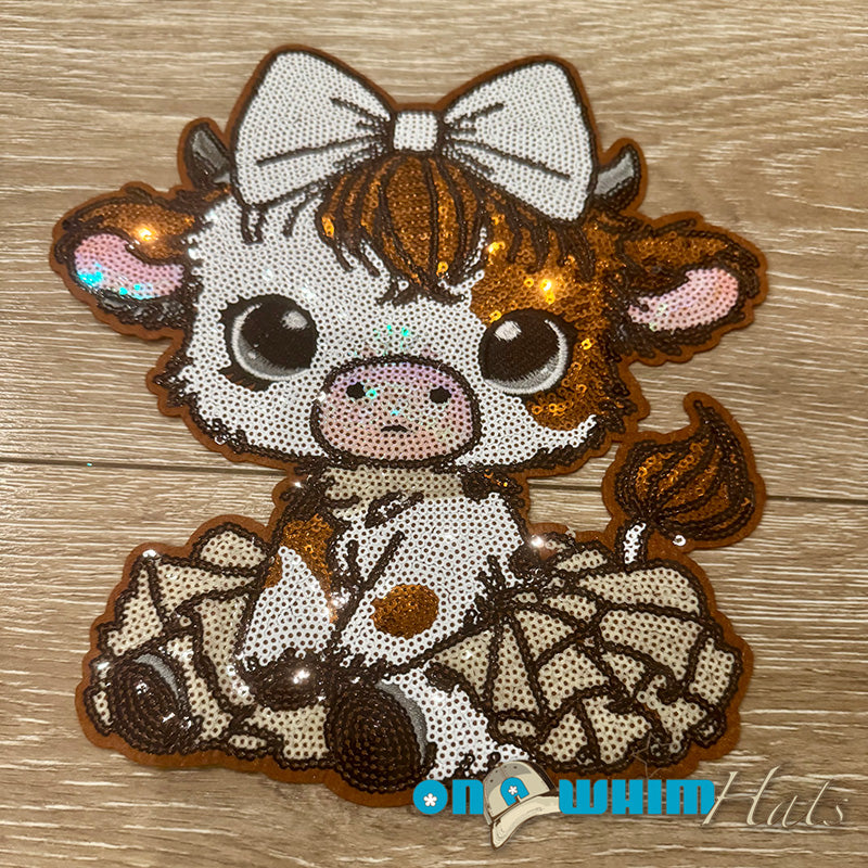 X-L Highland Cow Sequin Iron-On Patch