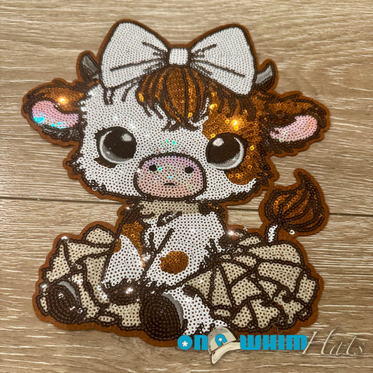 X-L Highland Cow Sequin Iron-On Patch
