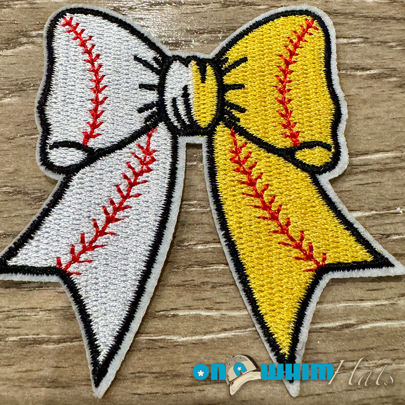 Baseball Bow Embroidered Iron-On Patch