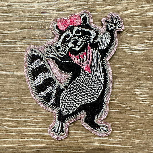 Silly Raccoon Embroidered Iron-On Patch