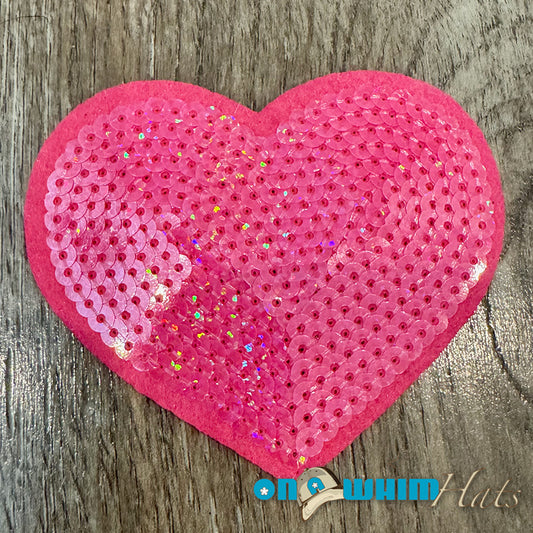 Pink Sequin Heart Iron-On Patch