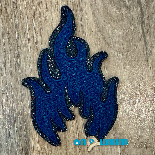 Navy Glitter Flame Iron-On Patch
