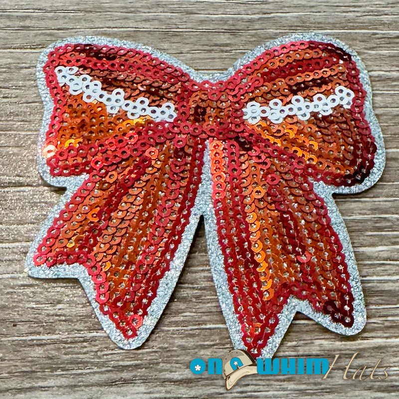 Sequin Football Bow Embroidered Iron-On Patch