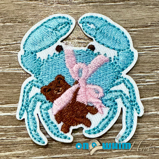 Crabby Teddy Bear Embroidered Iron-On Patch