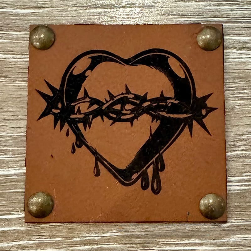 On A Whim Hats Spiked Heart Leather Iron-On Patch with Studs - Brown
