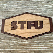 On A Whim Hats STFU Iron-On Wood and Leather Patch