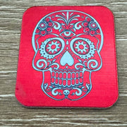 On A Whim Hats Candy Skull Acrylic Iron-On Patch - Red
