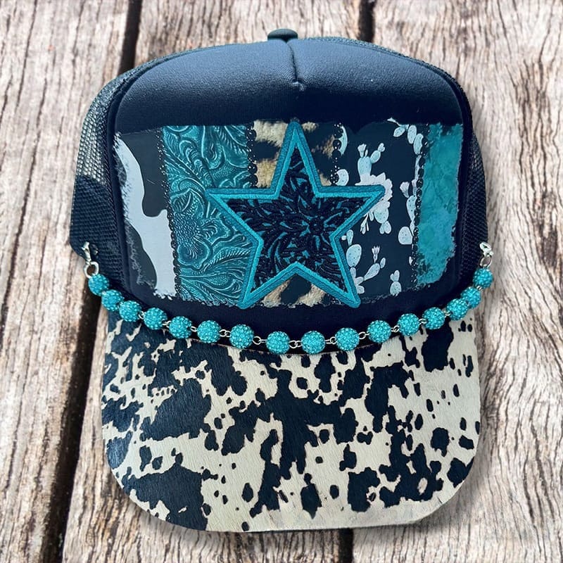 On A Whim Hats A Star is Born Handmade Trucker Hat with Genuine Cowhide Brim