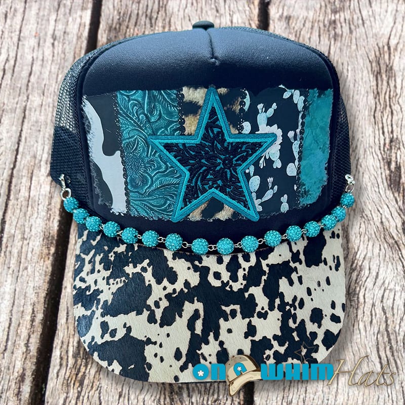 On A Whim Hats A Star is Born Handmade Trucker Hat with Genuine Cowhide Brim