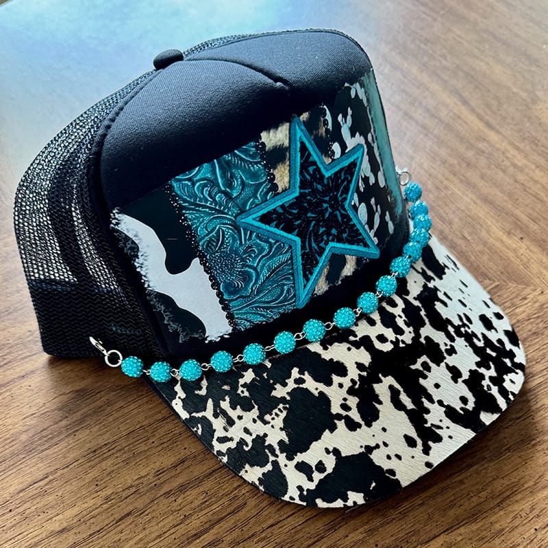 On A Whim Hats A Star is Born Handmade Trucker Hat with Genuine Cowhide Brim
