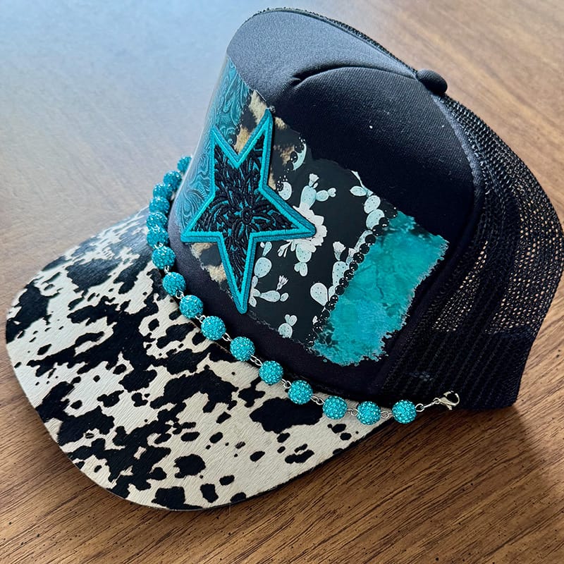 On A Whim Hats A Star is Born Handmade Trucker Hat with Genuine Cowhide Brim