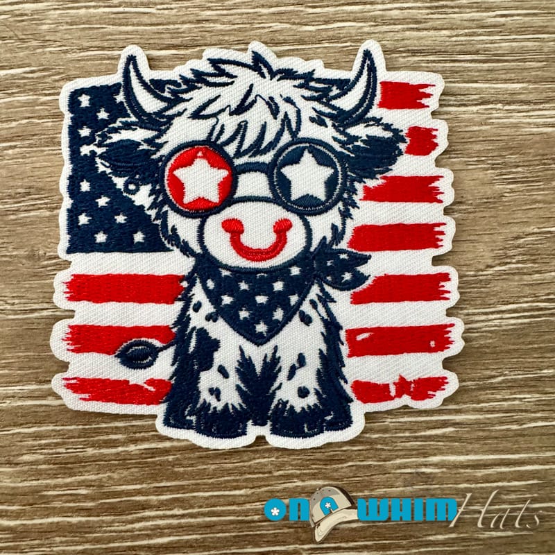 On A Whim Hats America Highland Cow Iron-On Patch