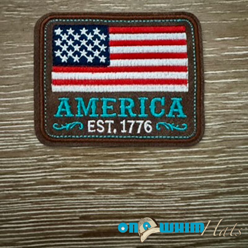 On A Whim Hats America Leather Iron-On Patch