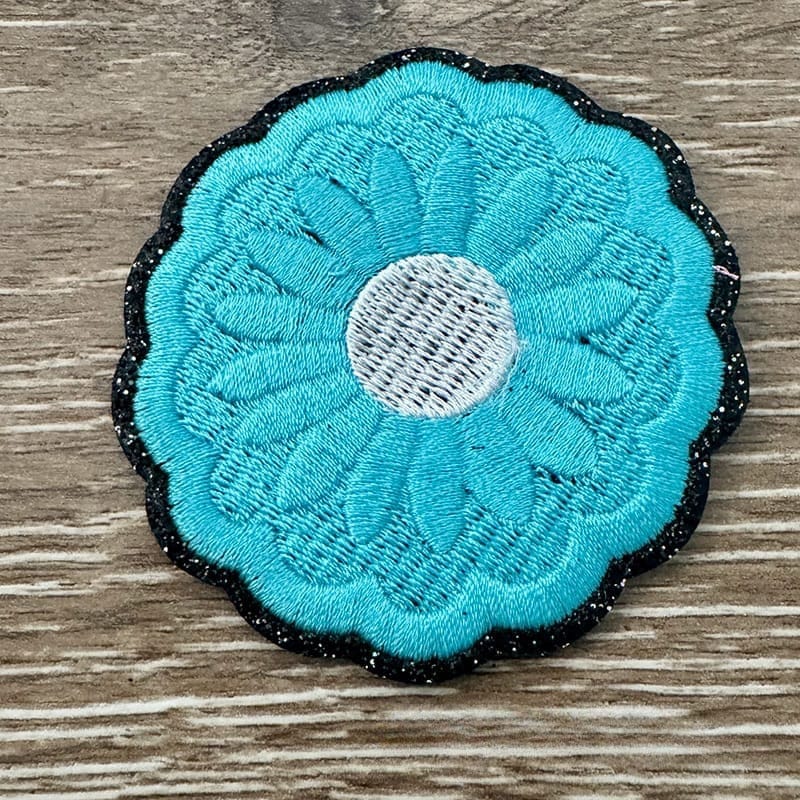 On A Whim Hats Aqua Flower Glitter Embroidered Patch