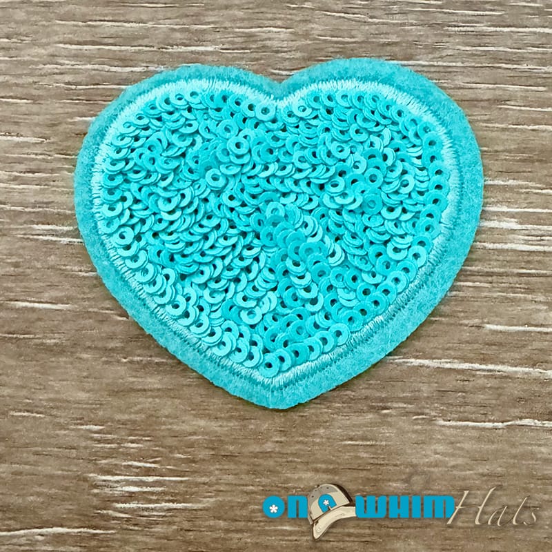 On A Whim Hats Aqua Sequin Heart Iron-On Patch