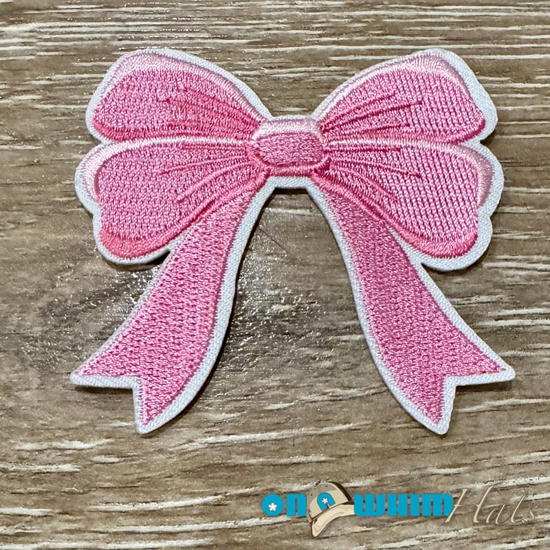 On A Whim Hats Baby Pink Bow Iron-On Patch