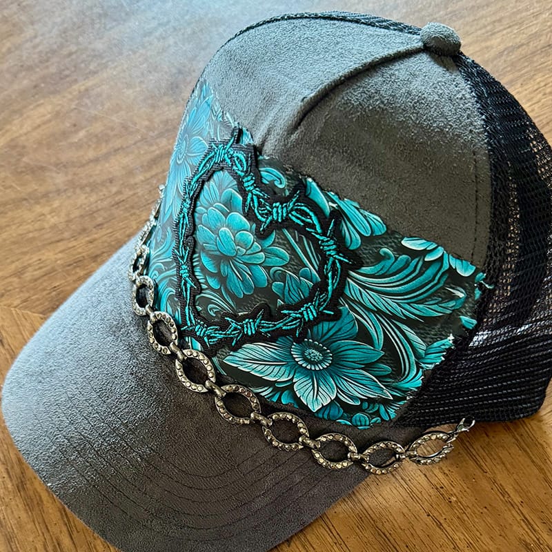 On A Whim Hats Barbed Wire Heart Handmade Vegan Suede Hat