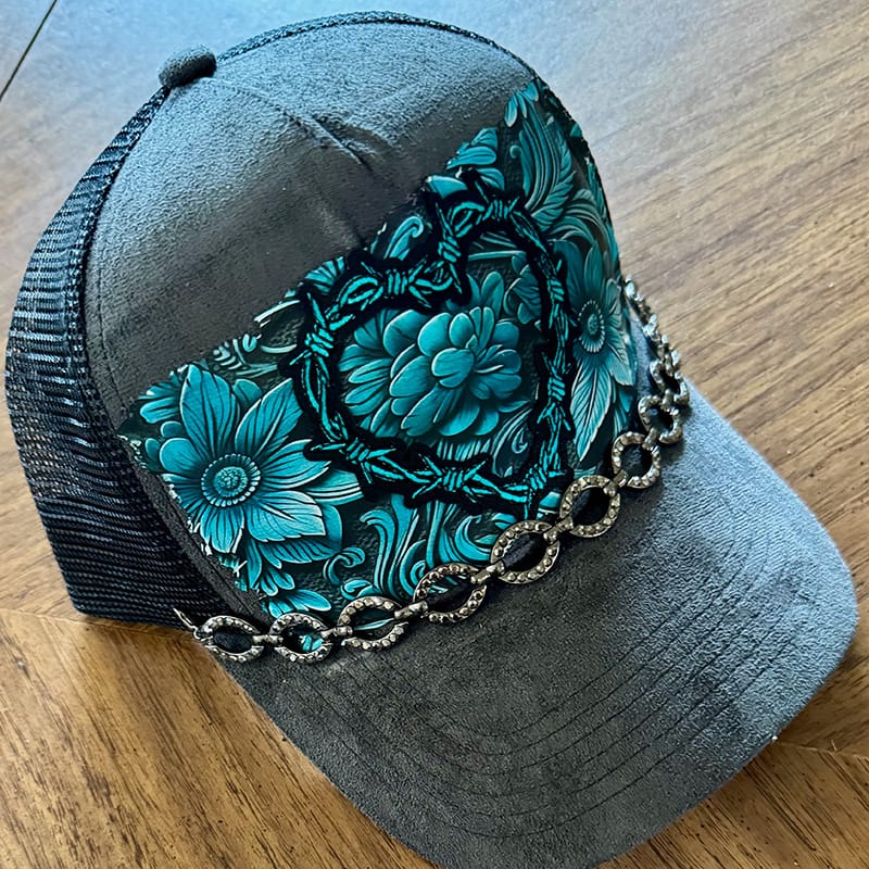 On A Whim Hats Barbed Wire Heart Handmade Vegan Suede Hat