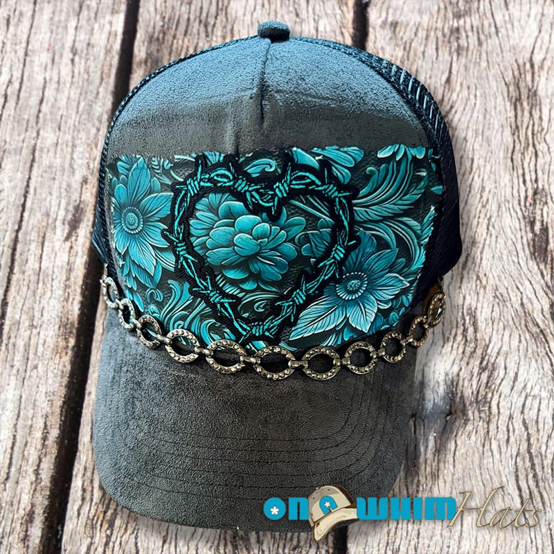 On A Whim Hats Barbed Wire Heart Handmade Vegan Suede Hat