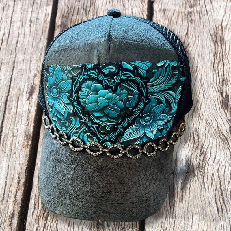 On A Whim Hats Barbed Wire Heart Handmade Vegan Suede Hat