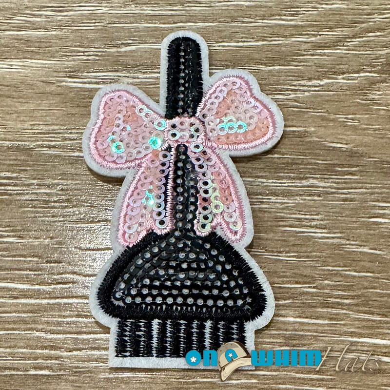 On A Whim Hats Barber Broom Embroidered Iron-On Patch