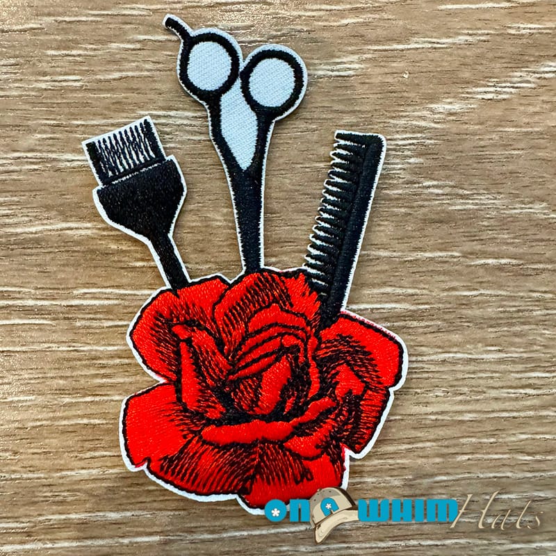 On A Whim Hats Barbershop Embroidered Iron-On Patch