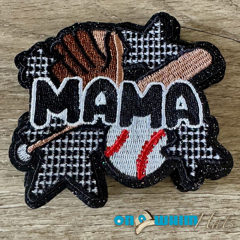 On A Whim Hats Baseball Mama Glitter Iron-On Patch