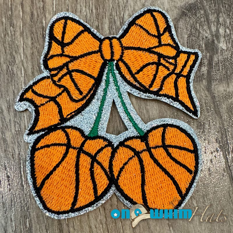 On A Whim Hats Basketball Cherry Embroidered Iron-On Patch