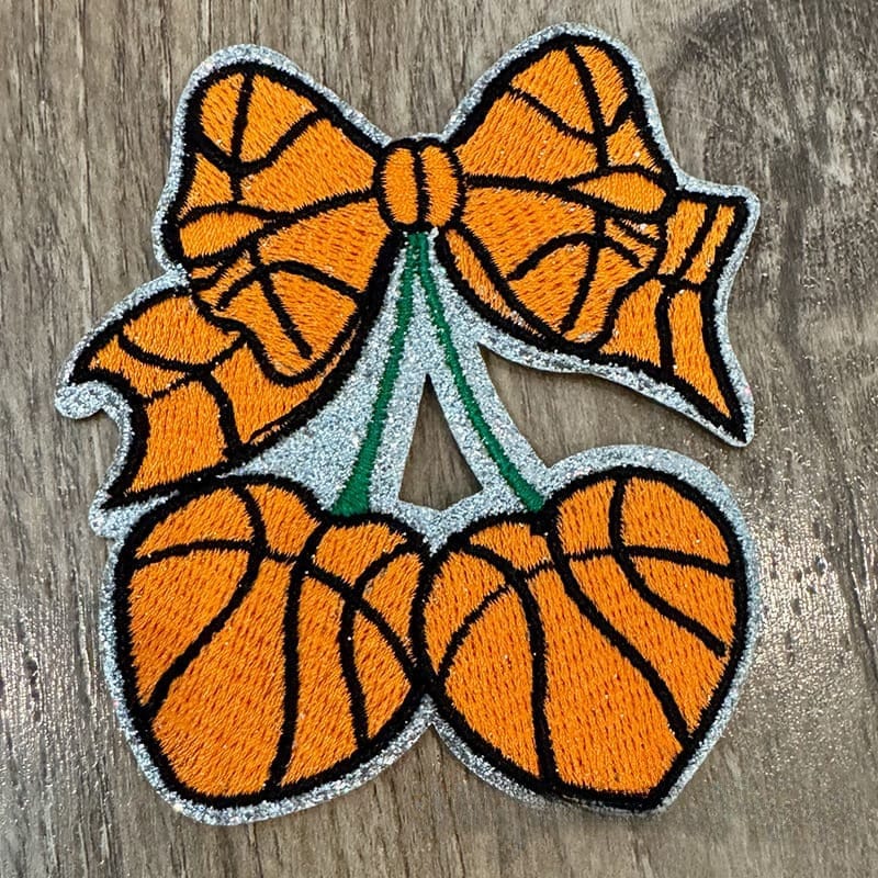 On A Whim Hats Basketball Cherry Embroidered Iron-On Patch