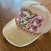 On A Whim Hats Beautiful Disaster Handmade Trucker Hat w/ Genuine Cowhide Brim