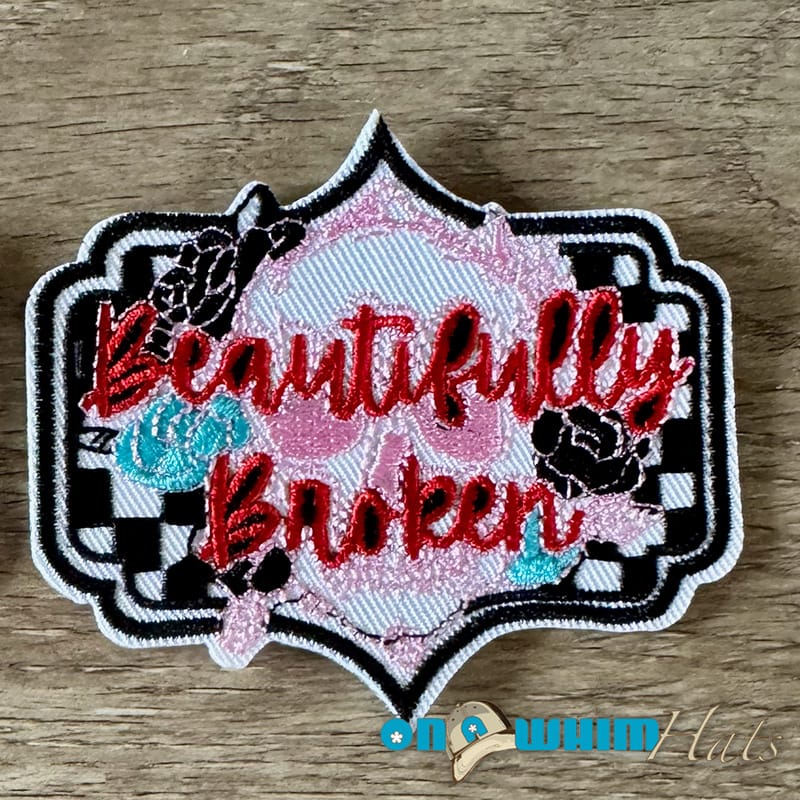 On A Whim Hats Beautifully Broken Red Iron-On Patch