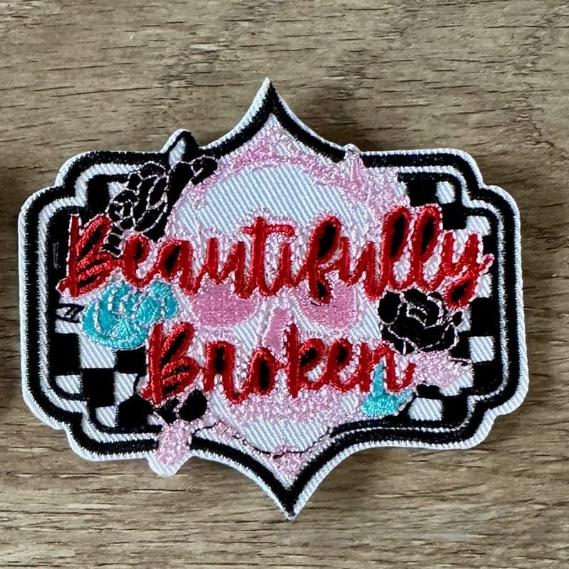 On A Whim Hats Beautifully Broken Red Iron-On Patch