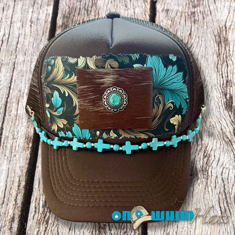 On A Whim Hats Bejeweled Handmade Trucker Hat with Genuine Cowhide Patch