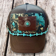 On A Whim Hats Bejeweled Handmade Trucker Hat with Genuine Cowhide Patch
