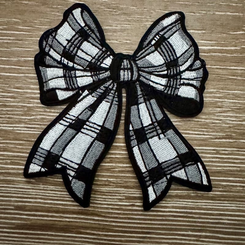 On A Whim Hats Black and White Bow Iron-On Patch