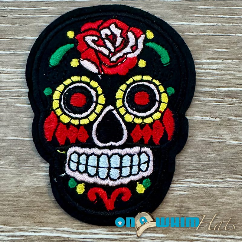 On A Whim Hats Black Candy Skull Iron-On Patch