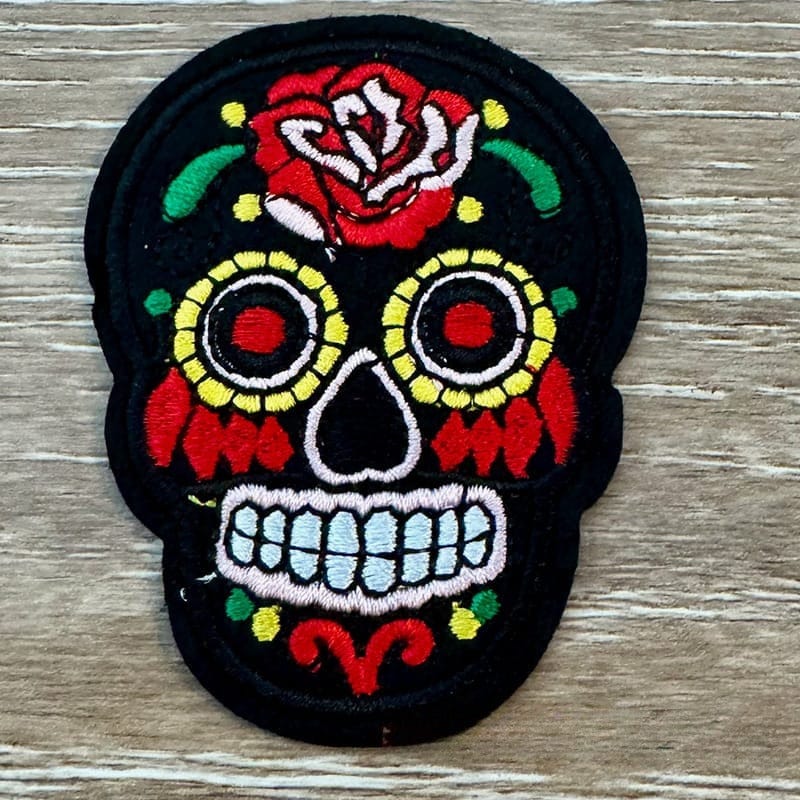 On A Whim Hats Black Candy Skull Iron-On Patch