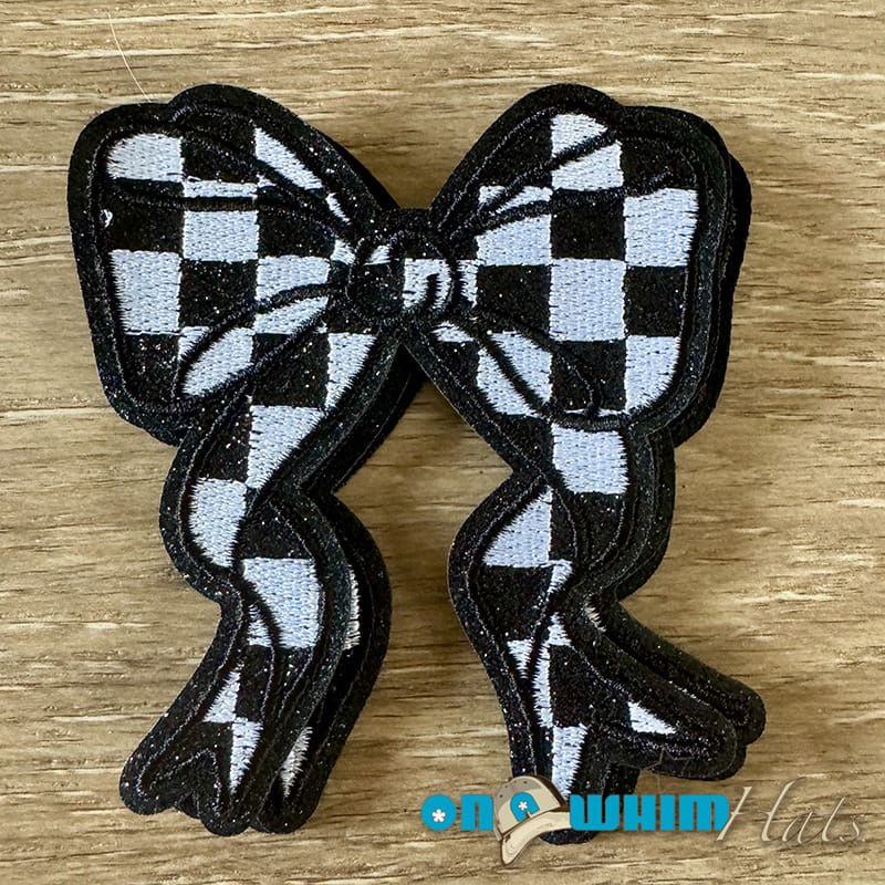 On A Whim Hats Black Checkered Bow Iron-On Patch