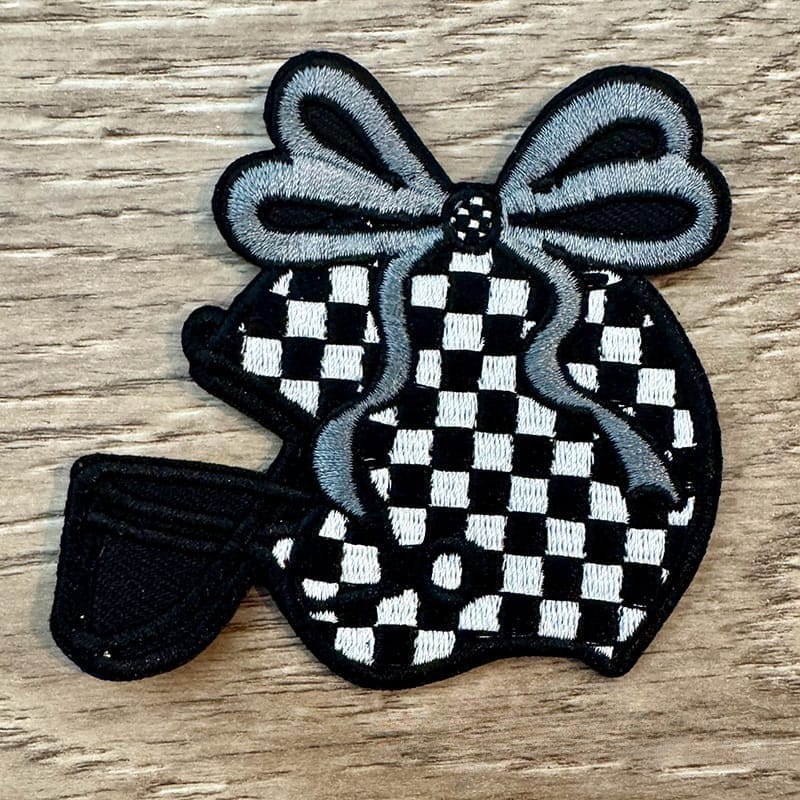 On A Whim Hats Black Checkered Football Helmet Embroidered Iron-On Patch