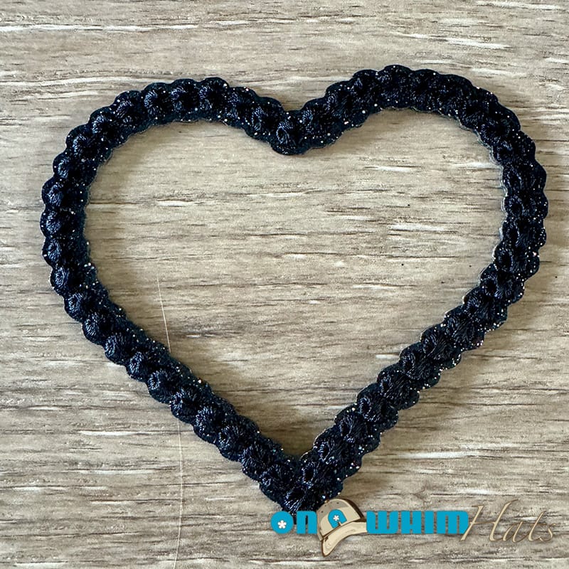 On A Whim Hats Black Rope Heart Embroidered Iron-On Patch