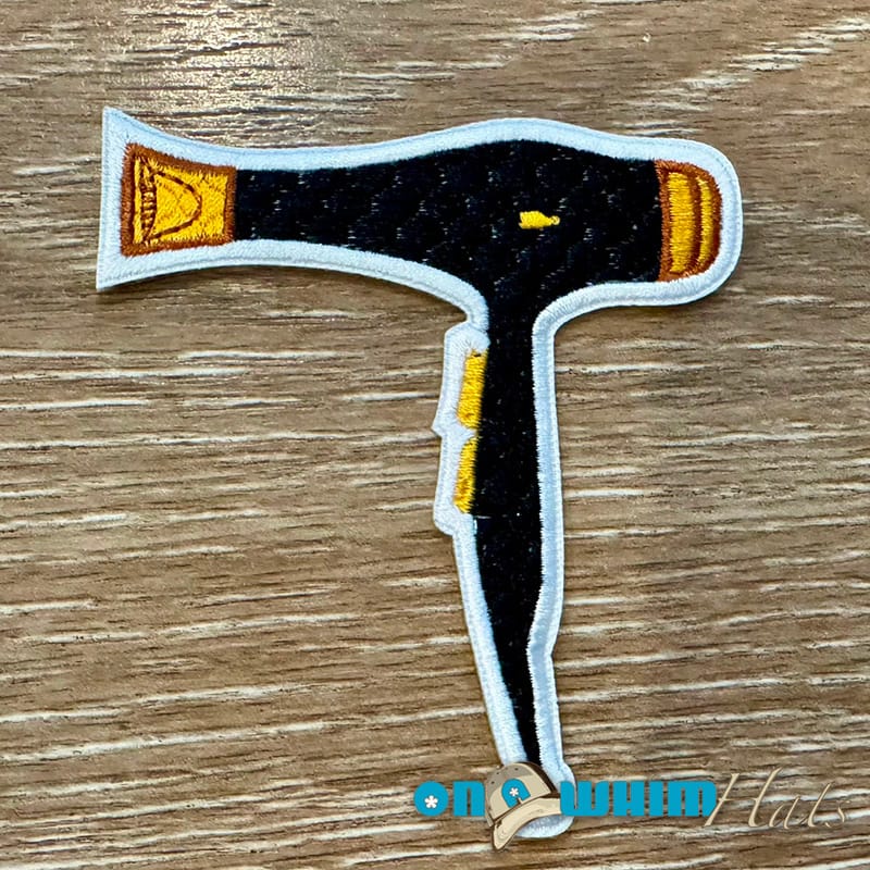 On A Whim Hats Blowdryer Embroidered Iron-On Patch