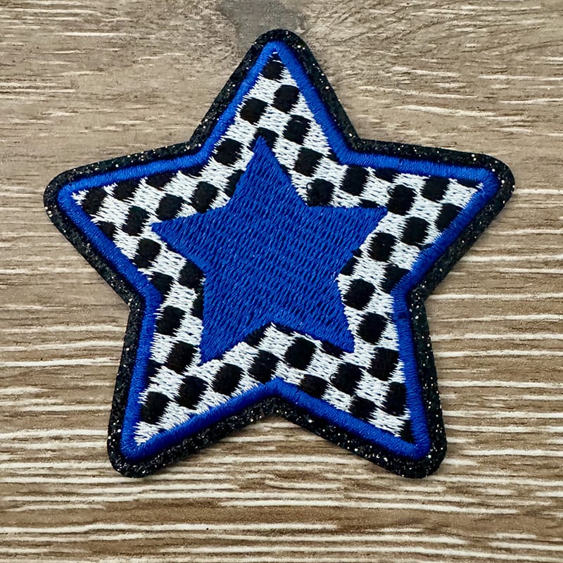 On A Whim Hats Blue Checkered Glitter Star Iron-On Patch