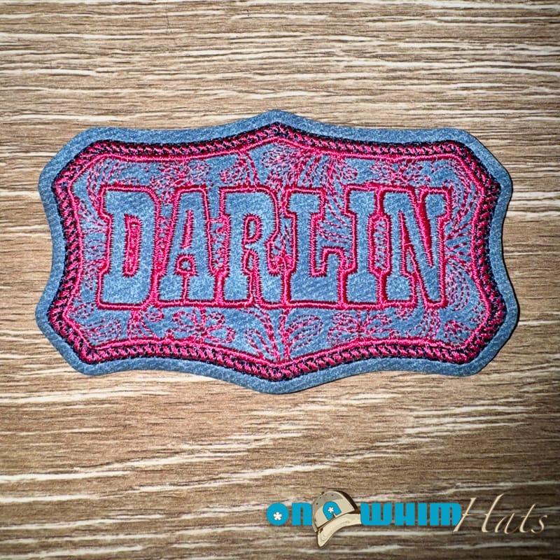 On A Whim Hats Blue Darlin' Leather Iron-On Patch