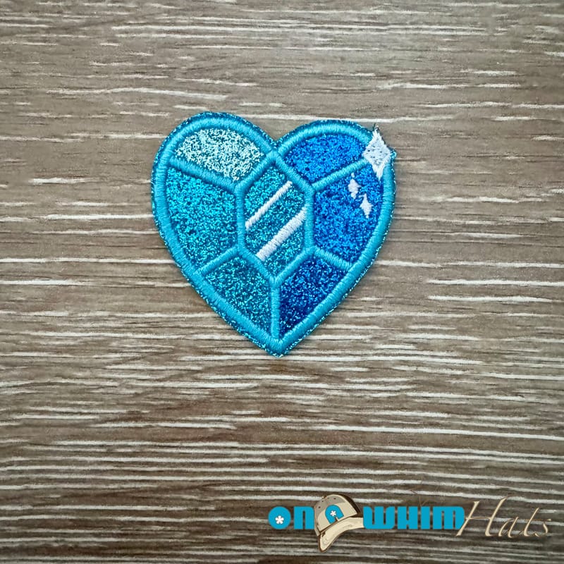 On A Whim Hats Blue Glitter Heart Iron-On Patch