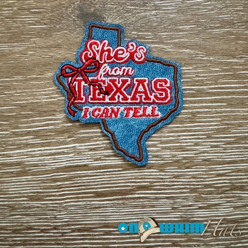 On A Whim Hats Blue She's From Texas Iron-On Patch