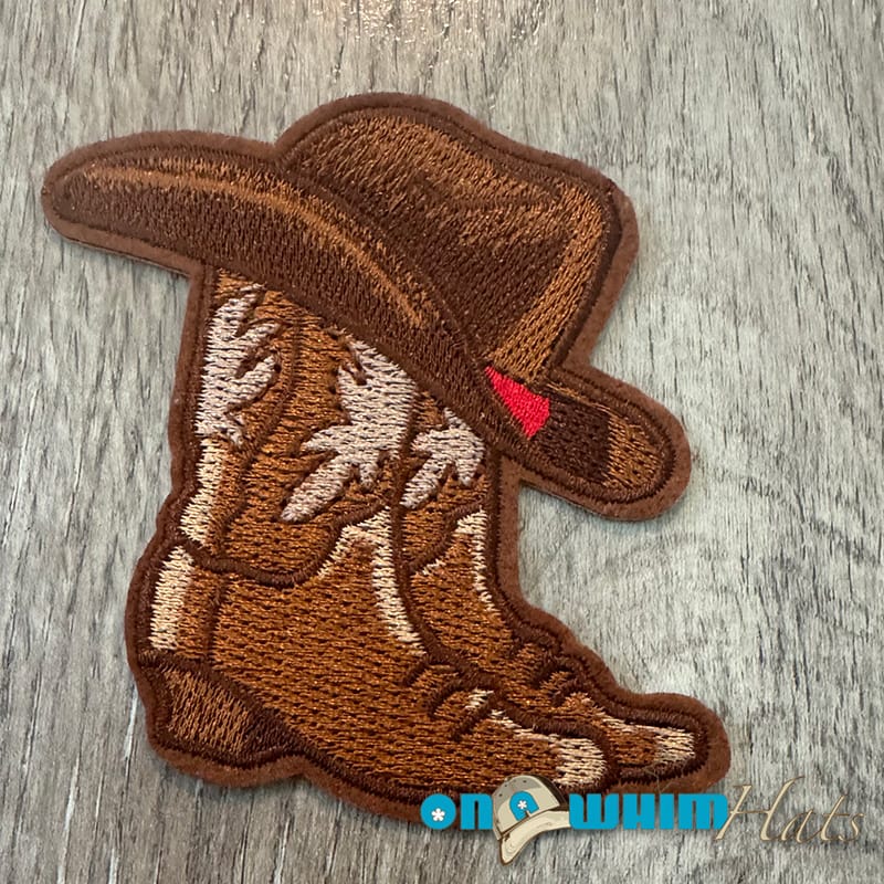 On A Whim Hats Boot and Hat Embroidered Iron-On Patch