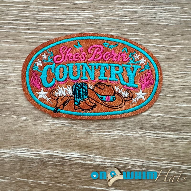 On A Whim Hats Born Country Leather Iron-On Patch
