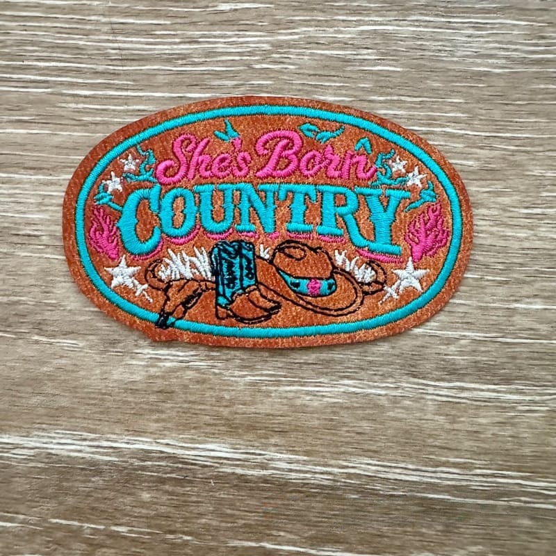 On A Whim Hats Born Country Leather Iron-On Patch